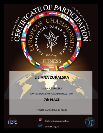 Dyplom Liliana Żuralska Mistrzostwa Europy_jpg