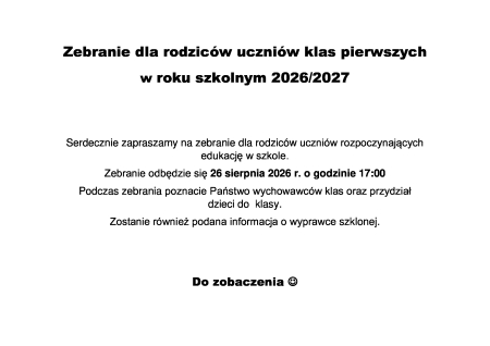 Zebranie dla rodziców klas pierwszych